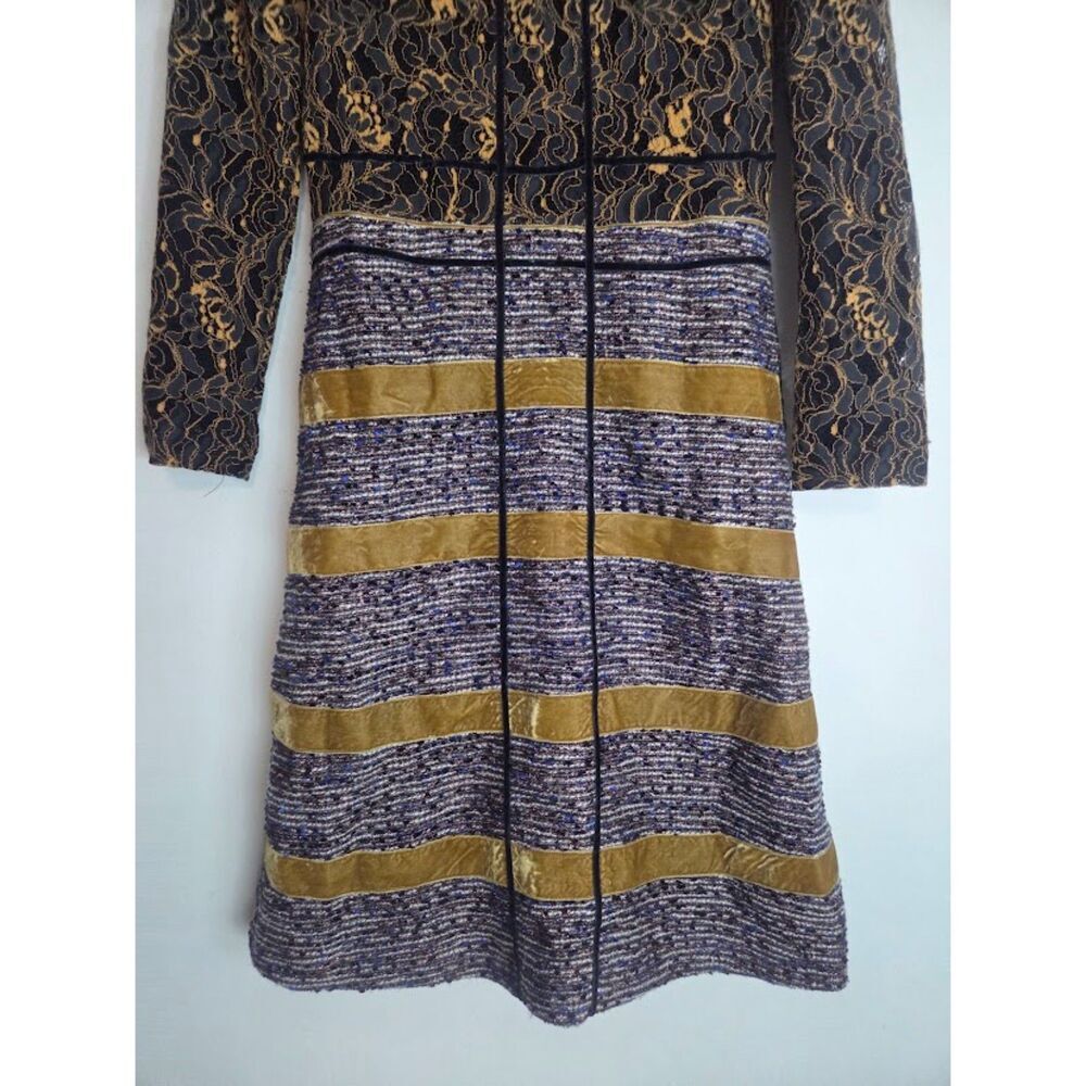 Sara Navon Black Gold Grey Floral Jacquard Tweed Velvet A-Line Dress size Small - Picture 3 of 7